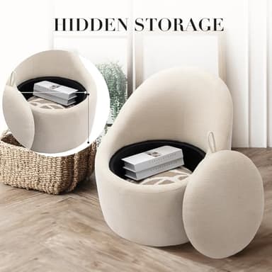 Swivel Barrel Accent Chair Set of 2, 360 with Hidden Storage, Modern Small Round Accent Chair for Living Room/Bedroom - Beige - Image 4