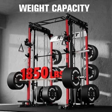 RitFit M1 Pro Smith Machine with Cable Crossover System, Multi-Function Squat Rack Power Cage for Home Gym, Power Rack and Packages Red - Image 3