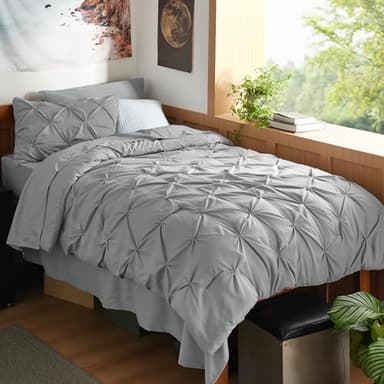 Bedsure Twin XL Comforter Set - Extra Long 5 Pieces Dorm Bedding Sets, GentleSoft™ Pinch Pleat Grey Bed in a Bag with Pintuck Comforter, Sheets, Pillowcase & Sham - Image 1