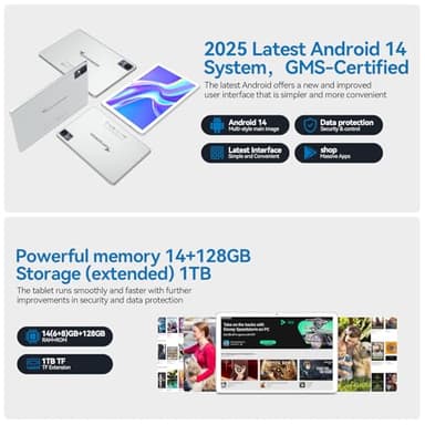 2025 Android 14 Tablet 10 inch,4G Cellular Tablets with 2 SIM 1 SD Slot,5G WiFi Android Tablet 128GB ROM +14GB RAM(1TBTF),3-in-1 tablte with Keyboard-8000mAh,Octa-core,1080FHD,13MP+8MP,GPS-Silvery - Image 3