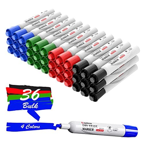 Comix Dry Erase Markers, Chisel Tip White Board Markers, 36 Bulk 4 Assorted Colors Low Odor Markers for Teachers Office & School Supplies - Image 1