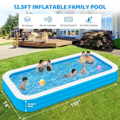 Large Inflatable Pool for Adults, 150" X 74" X 22" Big Swimming Pool Blow Up Pools, 2025 Upgraded Extra Oversized Thickened Family Pools for Backyard Summer Outdoor - Image 2