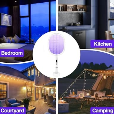 Electric Fly Swatter Racket, PALONE 4000V Detachable Bug Zapper with Type-C Rechargeable Base, Powerful Dual Modes Fly Zapper Racket, Mosquito Killer for Indoor Outdoor, 1 Pack - Image 6