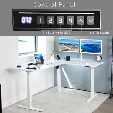 VIVO Electric Corner 63 x 55 inch L-Shaped Standing Desk, Memory Height Adjustment, White Top White Frame, DESK-E3CTW - Image 5