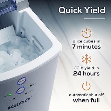 Igloo Electric Countertop Ice Maker Machine - Automatic and Portable - 33 Pounds in 24 Hours - Ice Cube Maker - Ice Scoop and Basket - Ideal for Iced Coffee and Cocktails - Silver - Image 3