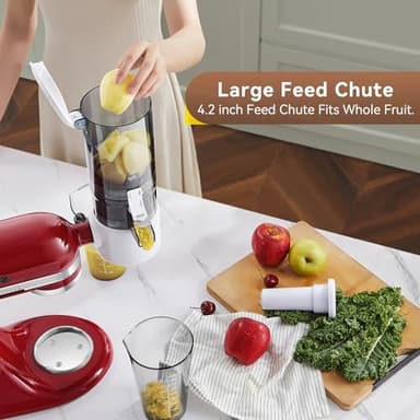 KITCHTREE Masticating Juicer Attachment for KitchenAid Stand Mixer, 4.2" Large Feed Chute Fit Whole Vegetables & Fruits, Slow Cold Press Juicing, Includes 2 * 28oz capacity cups and blade replacement - Image 3
