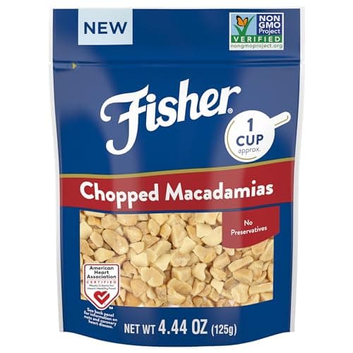 Fisher Chopped Macadamia Nuts, 4.44 oz Raw Shelled Unsalted Nuts for Cooking, Baking, or Snacking, Healthy Snacks for Adults, Resealable Bag, Naturally Gluten Free, Vegan, Keto, Plant Based Protein - Image 1