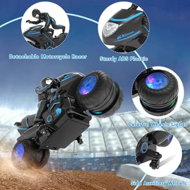 Eulogia Remote Control Motorcycle Toys New Upgraded RGB Wheels Lights, RC Motorbike with 2-in-1 Remote, Gesture Sensing Stunts Dirt Bike, 360° Rotating High Speed Motocross Car for Boys Girls Gift - Image 5