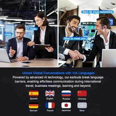 MWIRB AI Translation Earbuds Real Time, 144 Language Translator Earbuds for iPhone and Android 3-in-1 Translation Headphones Translating Device for Travel Business Learning with Charging Case(Black) - Image 3