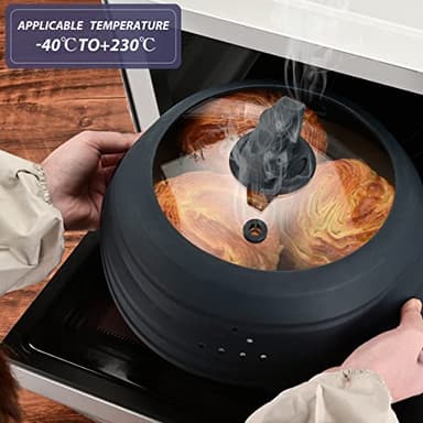 Microwave Splatter Cover Vented Glass Splatter Guard Lid with Collapsible Silicone for Food as Pot Cover Plate 10.8 inch for 6 7 8 9 10 inch Plate Bowl - Image 4