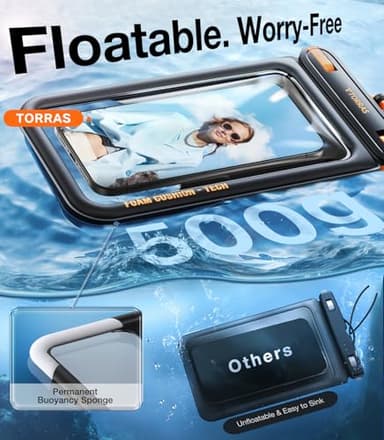 TORRAS IP68 Waterproof Phone Pouch Double Space, Floating Waterproof Phone Case with Lanyard for iPhone 17 Pro Max 16 15 14 S25 S24, Phone Dry Bag Vacation Cruise Ship Travel Essentials 7.0'', Black - Image 5