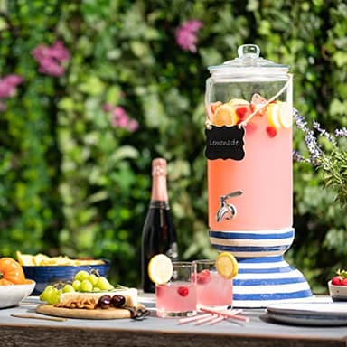 2 Gallon Beverage Serveware with Stainless Steel Spigot + Marker & Chalkboard 100% Leakproof Glass Drink Dispenser for Parties with Spout, Airtight Beverage Dispenser for Water Juice Laundry - Image 3