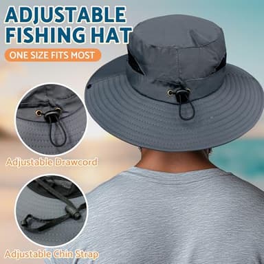 PFFY Sun Bucket Hats for Men Women 3” Wide Brim UPF 50+ Fishing & Beach Hat Darkgrey - Image 4
