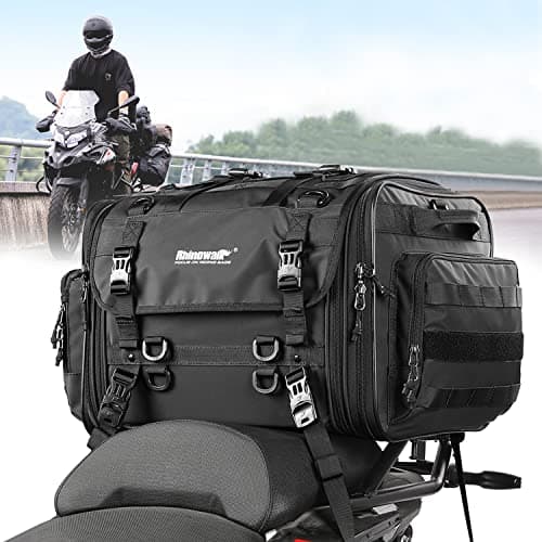 Rhinowalk Motorcycle Tail Bag Expandable Motorcycle Travel Luggage 60L Waterproof All Weather/Trunk/Rack Bag with Sissy Bar Straps-Black - Image 1