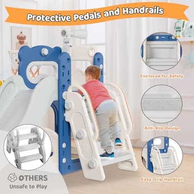 Babytronic Toddler Slide, 6 in 1 Kids Indoor Slide for Toddlers 1-3, Kids Playground for Indoor Outdoor with Basketball Hoop and Telescope, Indoor Outdoor Slide Playset (Blue&Gray) - Image 4