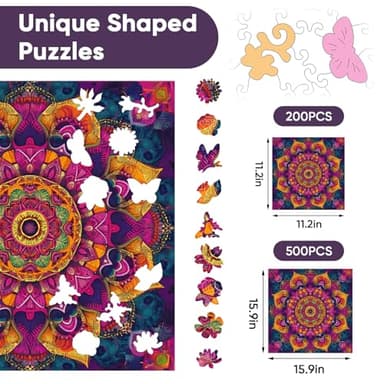 Purple Mandala Wooden Puzzles, 500 Pieces Jigsaw Puzzles 15.9'' x15.9'', Unique Design Liberty Wooden Puzzles for Adults and Kids, Family Game Gift Royal Size - Image 4