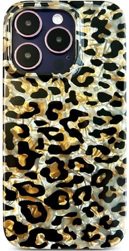 Qokey for iPhone 14 Pro Case, Classtic Glitter Sparkly Leopard Design,Cute Luxury Translucent Clear Soft Slim Shell TPU Protective Phone Cover for Women Girls,Gold Cheetah - Image 1