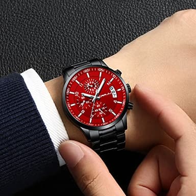 CRRJU Watches Men's Fashion Luxury Stainless Steel Watches Date Waterproof Chronograph Wristwatches,Casual Business Japan Movement Quartz Watch(Black red) - Image 2