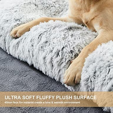 BFPETHOME Dog Beds for Large Dogs, Plush Dog Crate Bed Fluffy Cozy Kennel Pad for Sleeping &Ease Anxiety, Washable Pet Mats with Anti-Slip Bottom for Large Medium Dogs, Pet Bed Grey - Image 3