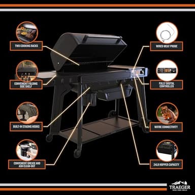 Traeger Grills Woodridge Pro Electric Wood Pellet Grill and Smoker, 970 Sq. In., Outdoor Pellet Smoker Grill with Digital Sensor and Side Shelf, Wi-FIRE Technology, Super Smoke Mode, TFB97JLH - Image 3