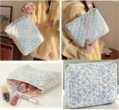 Dkieuyu Quilted Makeup Organizer, Floral Cotton Travel Bag Set for Women & Girls (M1-1PC) - Image 2