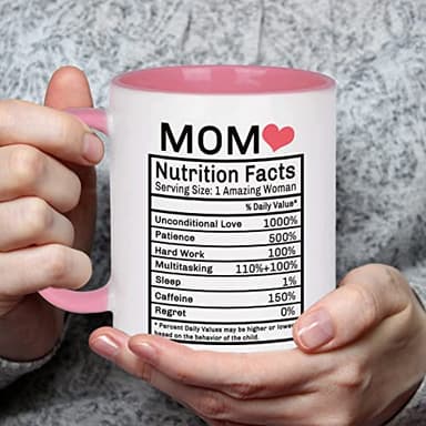 WENSSY Mom Nutrition Facts Mug - Birthday and Mother's Day Gift from Daughter or Son - 11 Ounce With Gift Box Pink - Image 2