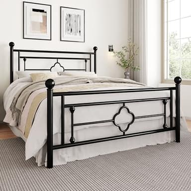 SHA CERLIN 14 Inches Queen Size Metal Platform Bed Frame/Vintage Iron-Art Headboard and Footboard/Mattress Foundation for Storage/No Box Spring Needed/Noise-Free/Easy Assembly/Black - Image 3