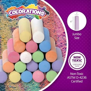 Colorations Sidewalk Chalk – 50pc 4” x 1” Washable, Bright Colored Chalk Set – Fun Kid Art Colors & Patterns – Draw on Classroom Chalkboard or Outdoor Playground – Jumbo Bulk - Image 6