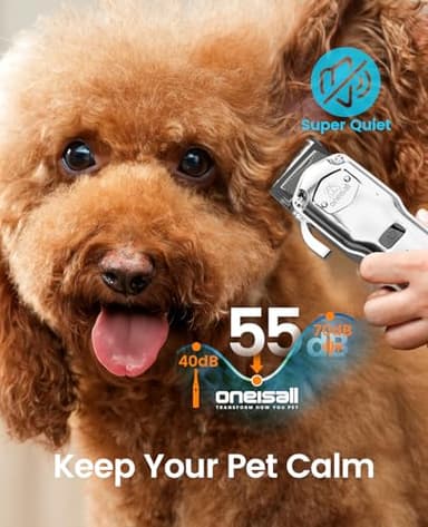 oneisall Dog Clippers for Grooming Thick Hair Professional,Cordless/Rechargeable Pet Grooming Kit with Detachable Metal Combs, Low Noise Heavy-Duty Pet Clippers for Thick/Curly/Fine/Wavy Hair (Sliver) - Image 5