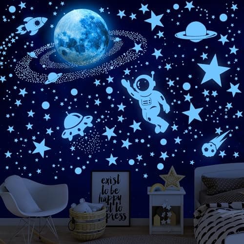 530 Glow in The Dark Stars Ceiling Stars Glow in The Dark Glow Moon and Space Wall Decals Astronaut Universe Galaxy Planet Wall Stickers Glowing Wall Stickers Kid Boys Living Room Decor - Image 1