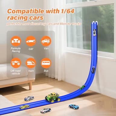 KETIEE Flex Tracks 16Ft for Kids: Flexible Race Car Ramp Track with 4 Small Racecars and 8 Suction Cups Compatible with Hot Wheels and Diecast 1/64th Cars, Rolls Up Portable Racetrack for Ages 3 & Up - Image 3