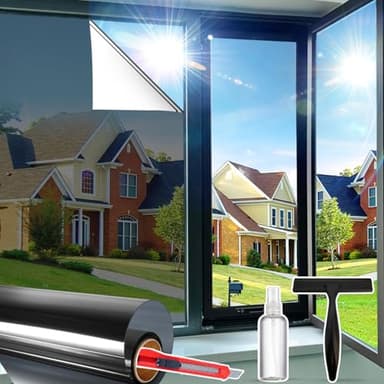 Window Privacy Film See Out Not in, One Way Privacy Window Film, Removable Window Tint for Home, Reflective Static Cling Window Film Heat Blocking, Black Silver, 47.2 X 78.7 inch - Image 1