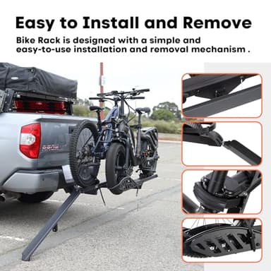 CRAVOT EBike Rack with Ramp, 200 lbs Capacity Heavy Bike Rack Electric Bike Carrier for 2 E-Bike, Foldable Bike Racks for Tow Hitch Up to 5-inch Fat Tire 2'' Receiver - Image 3