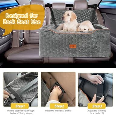Dog Car Seat for Medium/Large Dog Booster Seat Under 60 lbs or 2 Small Dogs, Multi-Functional Pet Car Seat with Thick Cushion, 2 Safety Leashes (Gray) - Image 4