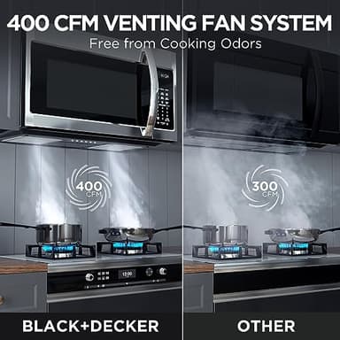 BLACK+DECKER EM044KB19 Over The Range Microwave Oven with One Touch, 1000 Watts, 400 CFM and Auto Cooking, OTR 1.9 Cu.ft - Image 3