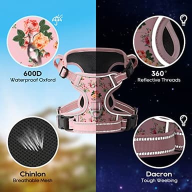 Timos No Pull Dog Harness,NO Need Go Over Dogs Head 3 Snap Buckles Reflective Oxford No Choke Harness with Front & Back 2 Metal Leash Clips Soft Padded for Small Medium Large Dogs Pink S - Image 5