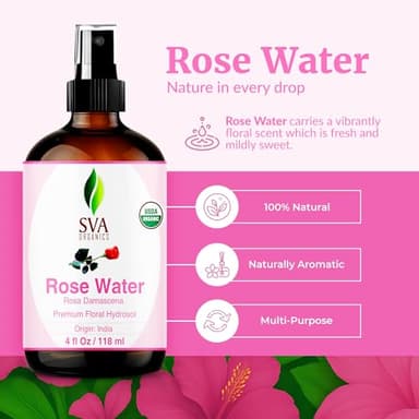 SVA ORGANICS Rose Water 4oz (118 ml) Refreshing Rose Water Spray for Skin Care, Skin Hydration, Bath, Soaps, Haircare & Aromatherapy - Image 2