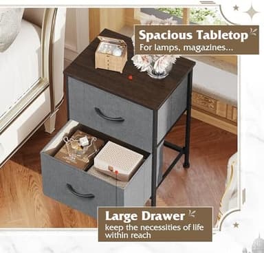 WLIVE Nightstand, 2 Drawer Dresser for Bedroom, Small Dresser with 2 Drawers, Bedside Furniture, Night Stand, End Table with Fabric Bins for Bedroom, Closet, Entryway, College Dorm, Dark Grey - Image 6