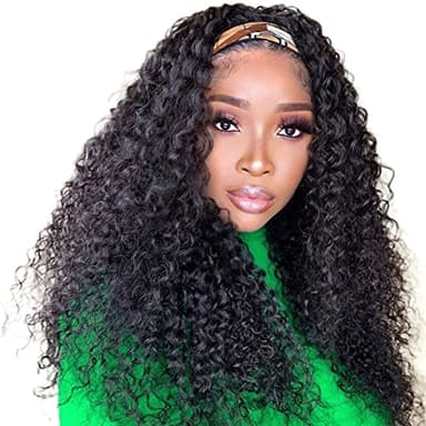 Headband Wig Human Hair Deep Wave Wigs 24 inch Brazilian Human Hair Headband Wigs for Black Women Glueless Non Lace Front Wig Machine Made Curly Deep Wave Headband Wig 150% Density Natural Color - Image 1
