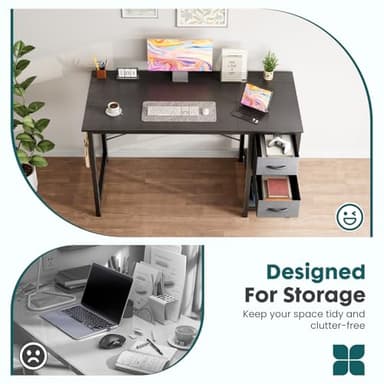SMUG Computer Desk with Storage Drawers, Small Office Desk Modern Simple Study Writing Table for Home Bedroom, Spacious 40X24 Desktop with 2-Tier Drawer, Black - Image 5