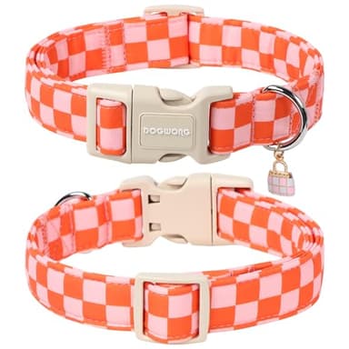 DOGWONG Pink Plaid Dog Collar, Pink Girl Dog Collars, Adjustable Cute Pet Collars Girl Design Dog Collar for Small Medium Large Dogs - Image 2