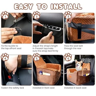 AlfaTok Memory Foam Booster Dog Car Seat with Washable Removable Cover, Elevated Pet Car Seat, Anti-Slip Sturdy Booster Seats for Small Dogs 35lbs, Seat Belt, Storage Pocket, Dog Blankets - Image 6