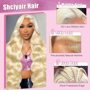 Shciyair 30 Inch 613 13x6 Lace Front Wig Human Hair 200 Density Blonde Wig Human Hair 613 HD Lace Frontal Wig 13x6 Body Wave Lace Front Wigs Human Hair Pre Plucked with Baby Hair - Image 2