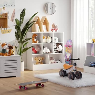 DINZI LVJ Toy Storage Organizer, Kids Bookshelf, Wood Toy Storage Cabinet, 3-Tier 8 Cubby Children Bookcase, 39.4" L Toddler Book Shelf for Playroom, Living Room, Nursery, Hallway, School, White - Image 9