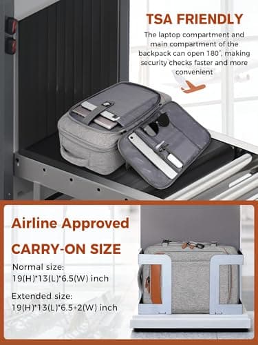 Vancropak Carry on Backpack, Flight Approved Travel Backpack with 3 Packing Cubes, Expandable Large 40L Travel Bag fits 17.3" Laptop, Anti Theft Luggage Suitcase Weekend Daypack for Women Men, Grey - Image 3