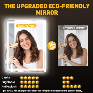 YOLEO 24x36 LED Bathroom Mirror, 36x24 Led Mirror for Bathroom with Front and Backlit, Lighted Bathroom Vanity Mirror for Wall, Anti-Fog, Dimmable, Memory Function, 3 Colors, Horizontal/Vertical - Image 3