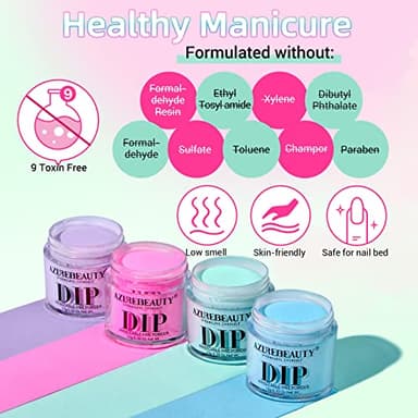 AZUREBEAUTY Dip Powder Nail Kit Starter, Spring Summer Bright Pastel Green Hot Pink Purple 4 Colors Dipping Powder Liquid Set with Base/Top Coat Activator for French Nail Art Manicure DIY Easter Gift - Image 6
