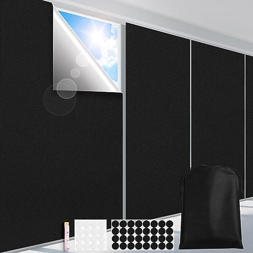 FADOTY Blackout Curtains for Bedroom, Portable 100% Black Out Window Cover Film, Cuttable Blackout Shades Fabric Sheet, No Drill Window Blinds, Sun Heat Light Blocker for Travel Media Dorm, 57'' W - Image 1