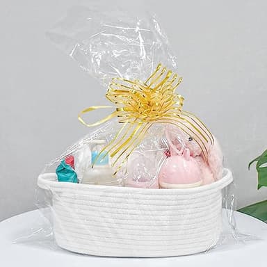 ABenkle Small Basket with Handles - Decorative Durable Rope Woven Storage Bin Shelf Storage Organizer Cube, Easter Baby Gift Basket, 12"x8"x5", White - Image 6