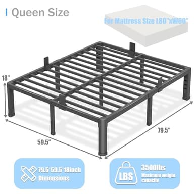 18 inch Queen Bed Frame with Round Corner Legs and Headboard Hole Mattress Slide Stopper 3500 lbs Heavy Duty Metal Platform,Steel Slats Support,No Box Spring Needed,Easy Assembly,Noise Free - Image 3